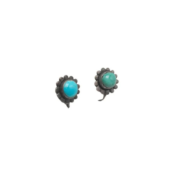 Blue Turquoise Floral Earrings Silver Tone Screw Back Closure Vintage - Picture 1 of 6